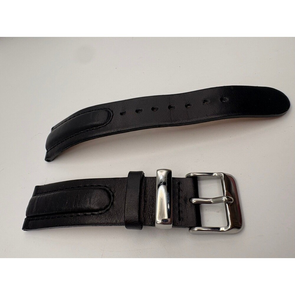 Anton Rusano Black Padded Leather Watch Strap Stainless Steel Buckle
